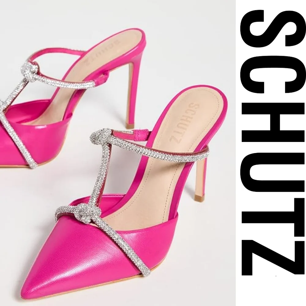 SCHUTZ  Women's Sylvie Heels Paradise Pink/Cristal 8 Medium US - Picture 2 of 6